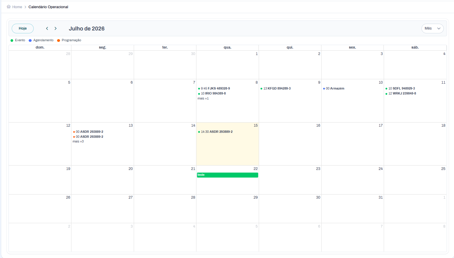 Calendário operacional
